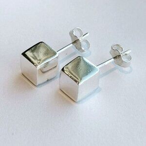 Sterling Silver  square cube stud earrings 4 mm NEW